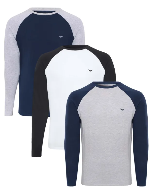 Men's Blue Mix Raglan Long Sleeve T-Shirts (3 Pack) sold by Threadbare