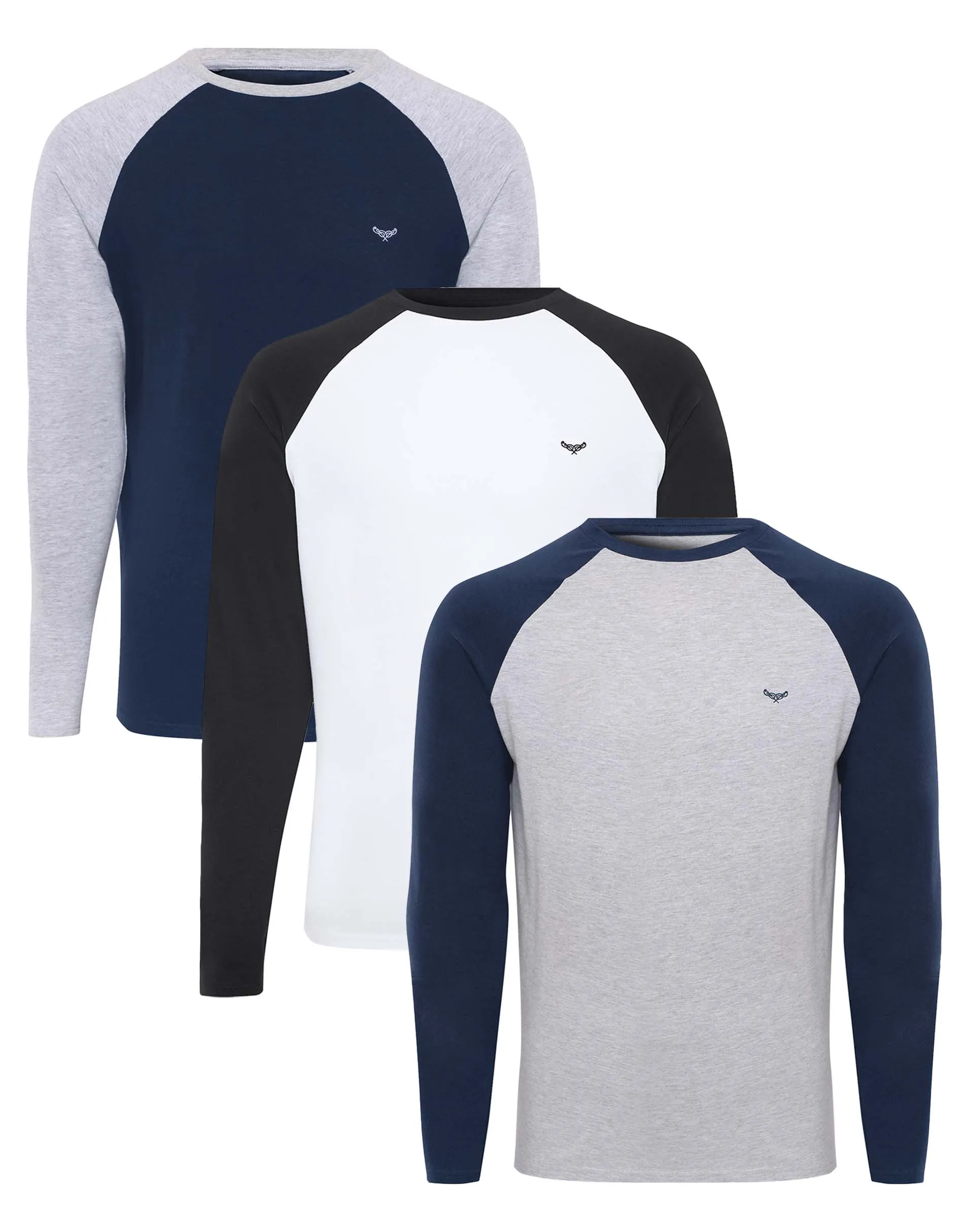 Men's Blue Mix Raglan Long Sleeve T-Shirts (3 Pack) sold by Threadbare