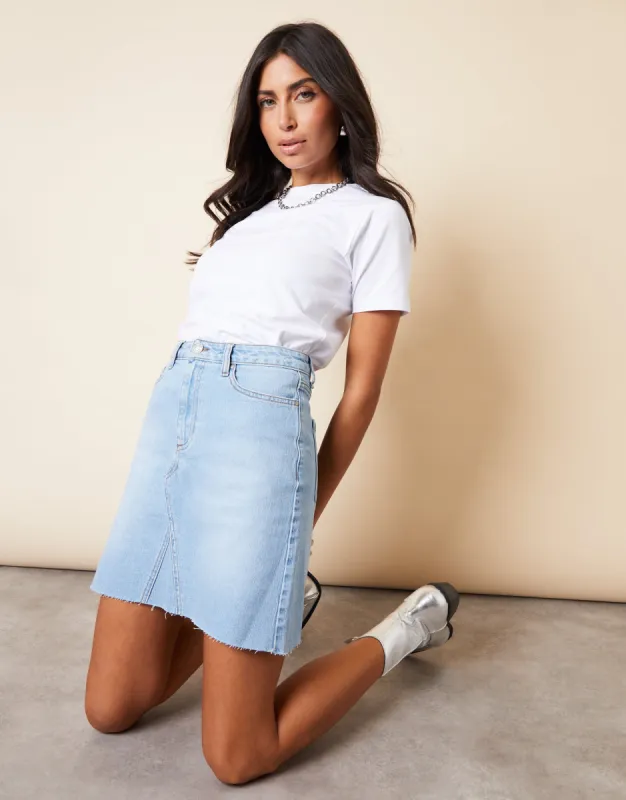 Women's Light Wash Raw Hem Denim Mini Skirt sold by Threadbare