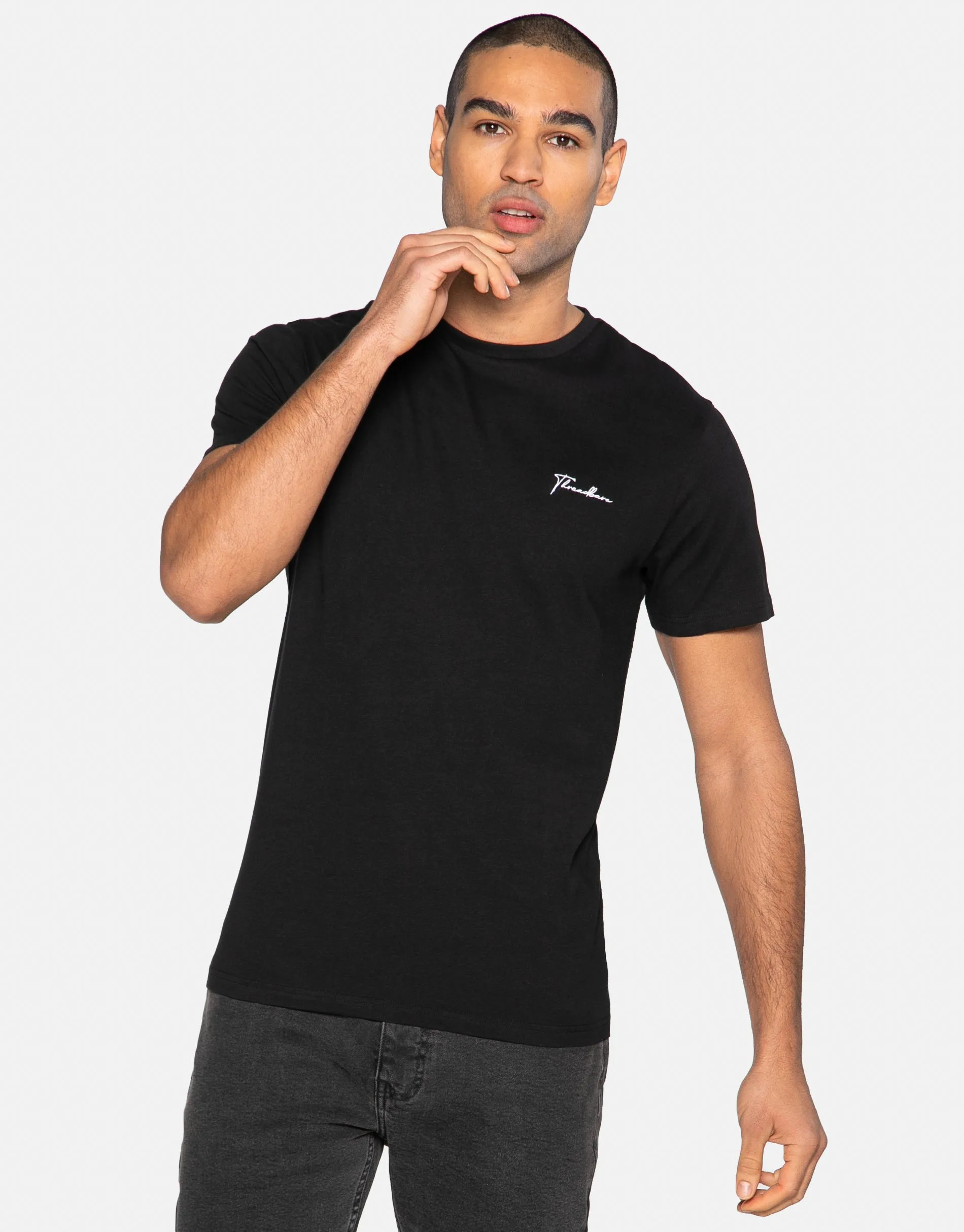 Men's Black Small Script Short Sleeve T-Shirt sold by Threadbare