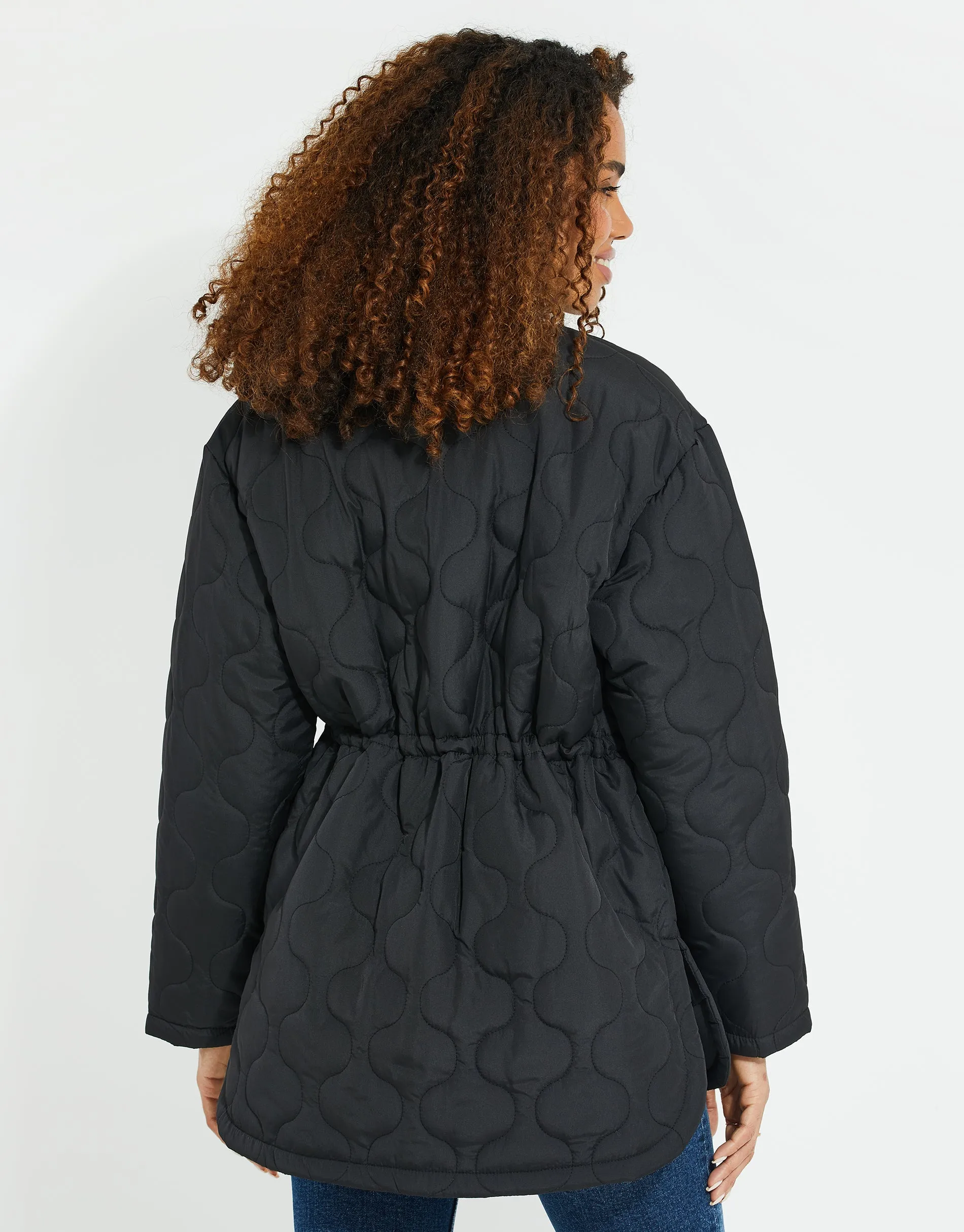 Women's Black Quilted Bomber Style Jacket sold by Threadbare product image thumbnail 2