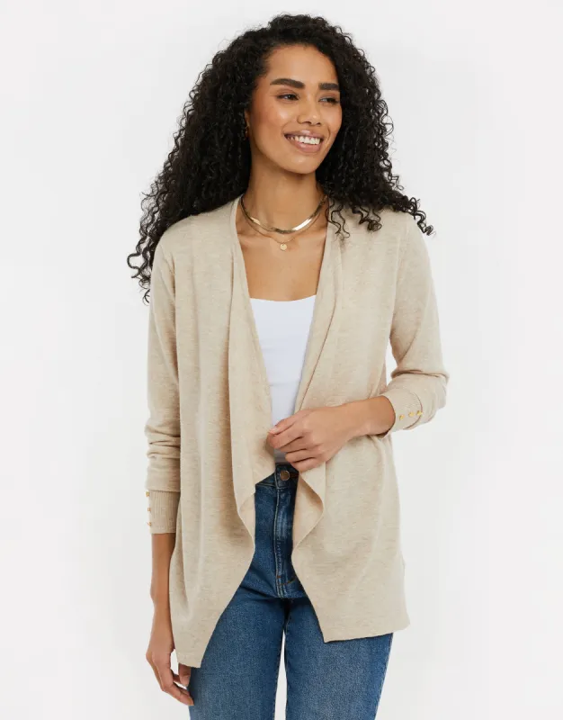 Women's Stone Waterfall Edge Cardigan made by Threadbare