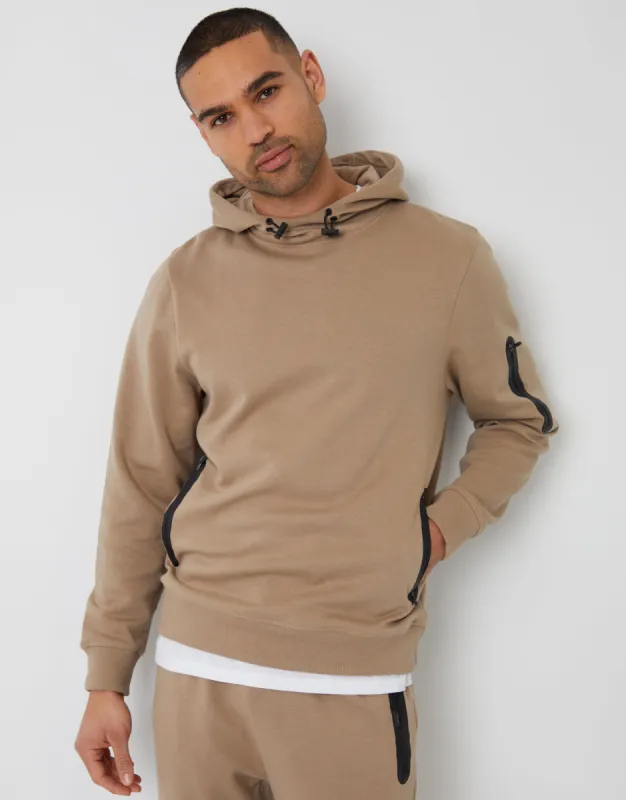 Men's Stone High Neck Pullover Hoodie sold by Threadbare