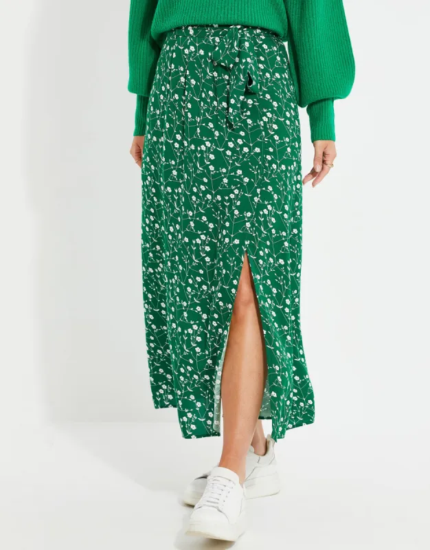 Women's Green Ditsy Floral Print Wrap Midi Skirt sold by Threadbare