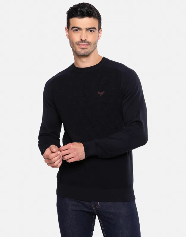 Men's Navy Crew Neck Jumper sold by Threadbare