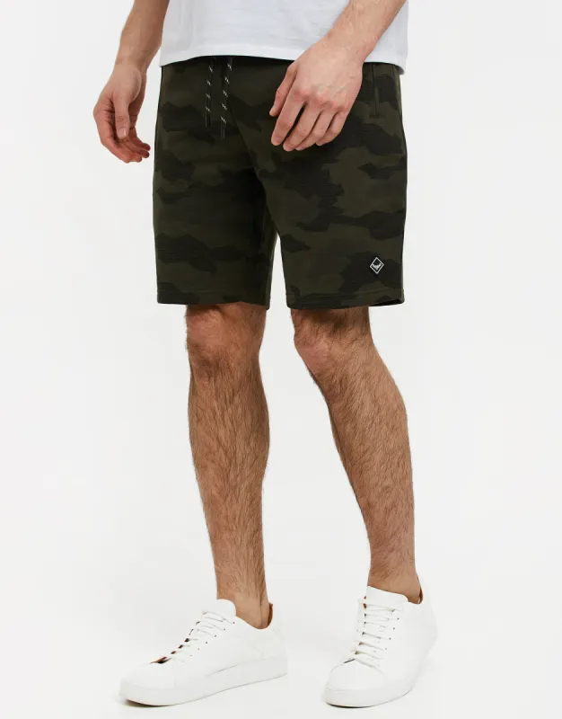 Men's Khaki Camo Sweat Shorts sold by Threadbare