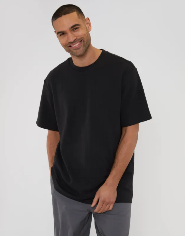 Black Textured Relaxed Fit Short Sleeve T-Shirt sold by Threadbare