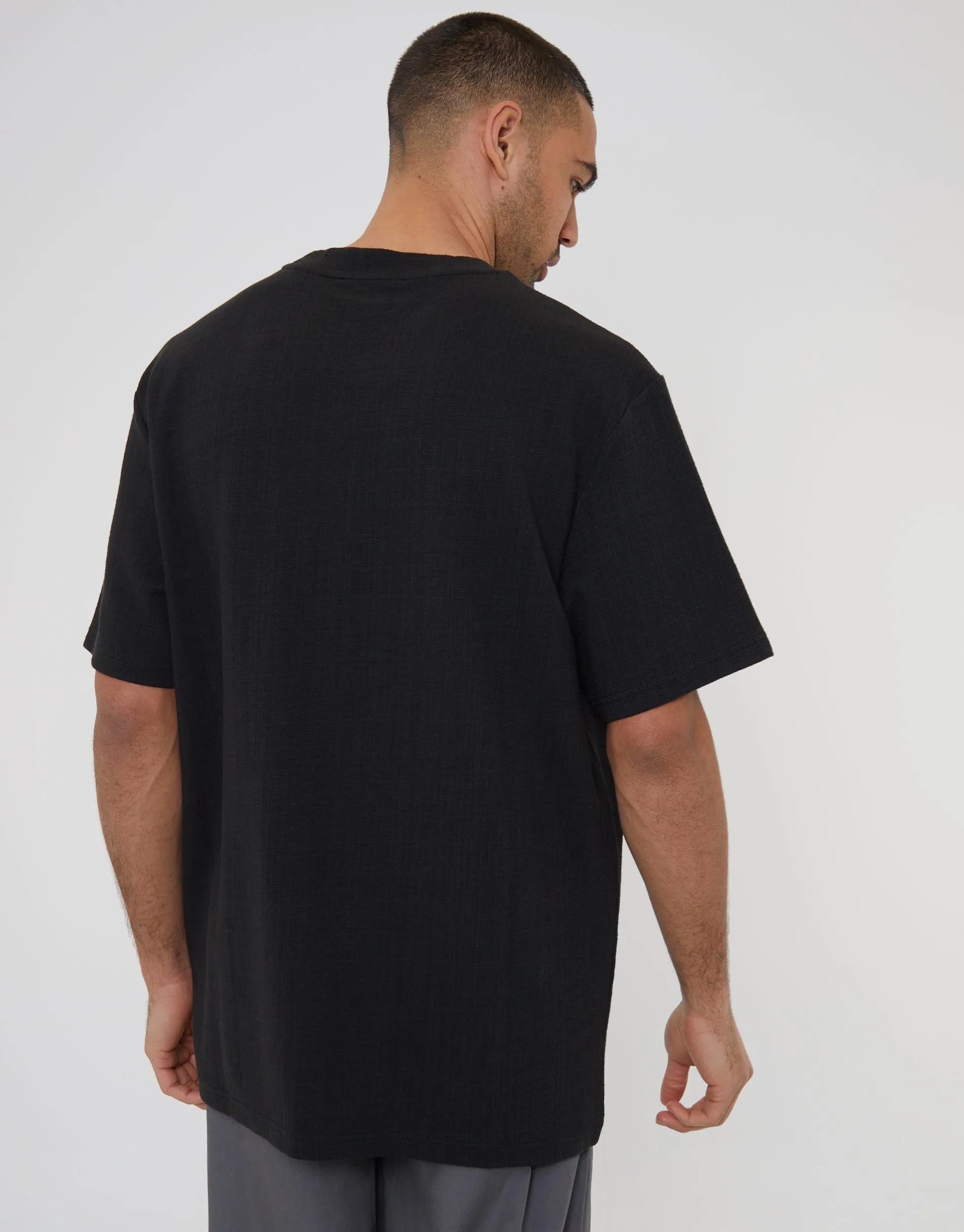 Black Textured Relaxed Fit Short Sleeve T-Shirt sold by Threadbare product image thumbnail 2