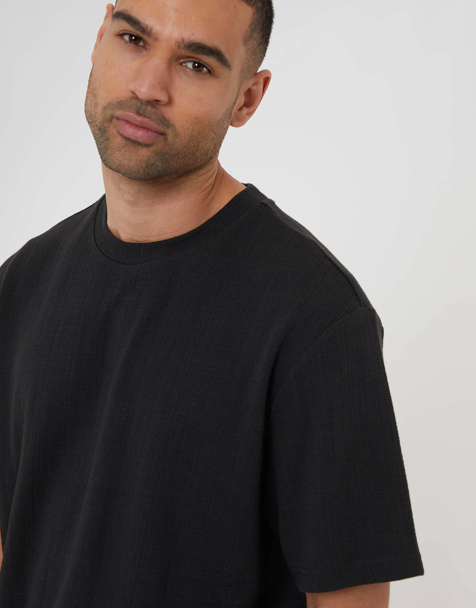 Black Textured Relaxed Fit Short Sleeve T-Shirt sold by Threadbare product image thumbnail 4