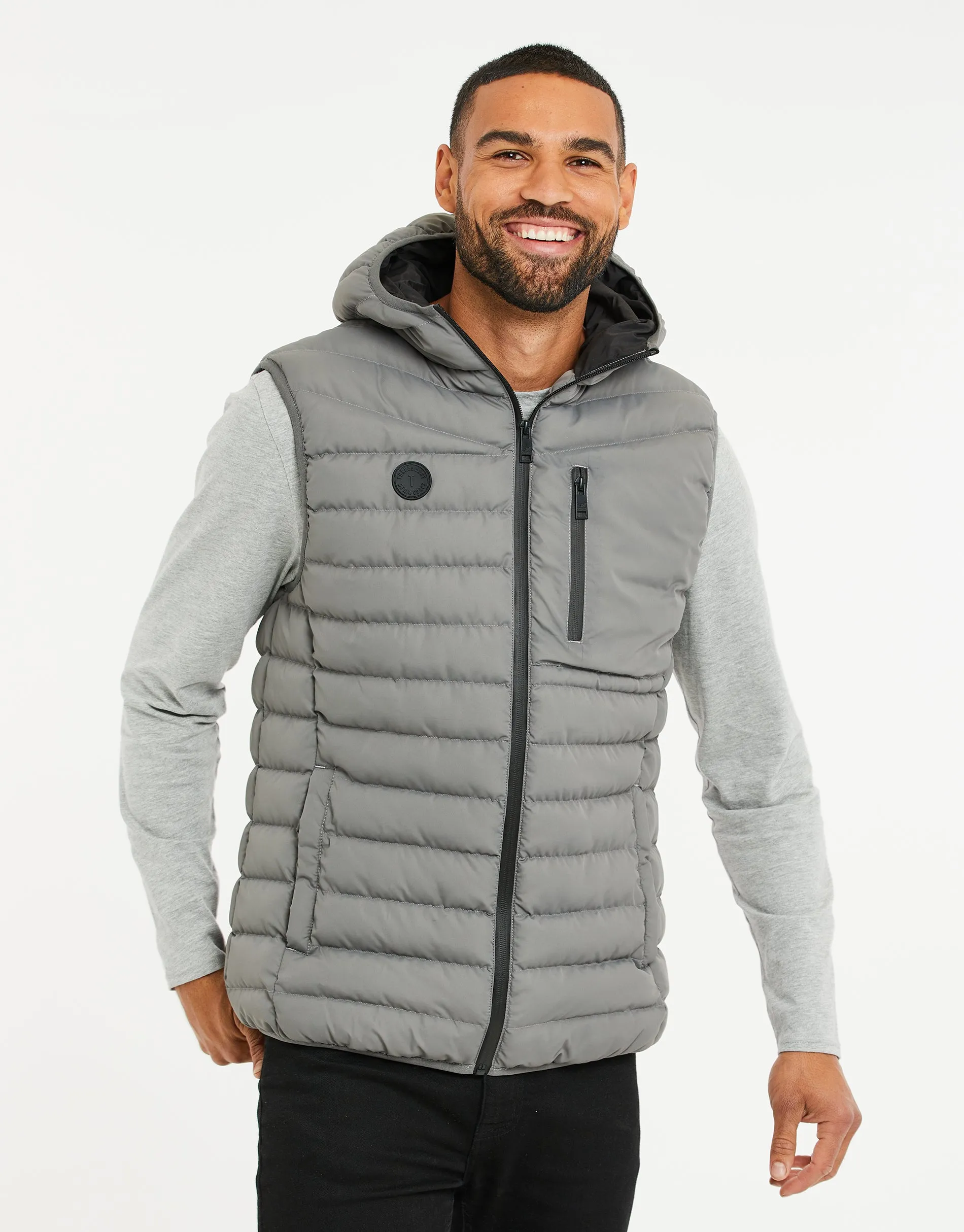 Men's Charcoal Quilted Gilet sold by Threadbare