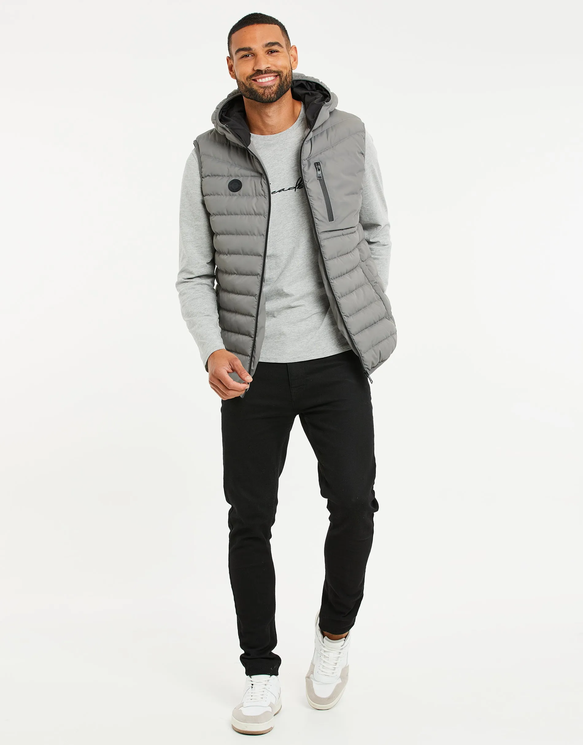 Men's Charcoal Quilted Gilet sold by Threadbare product image thumbnail 3
