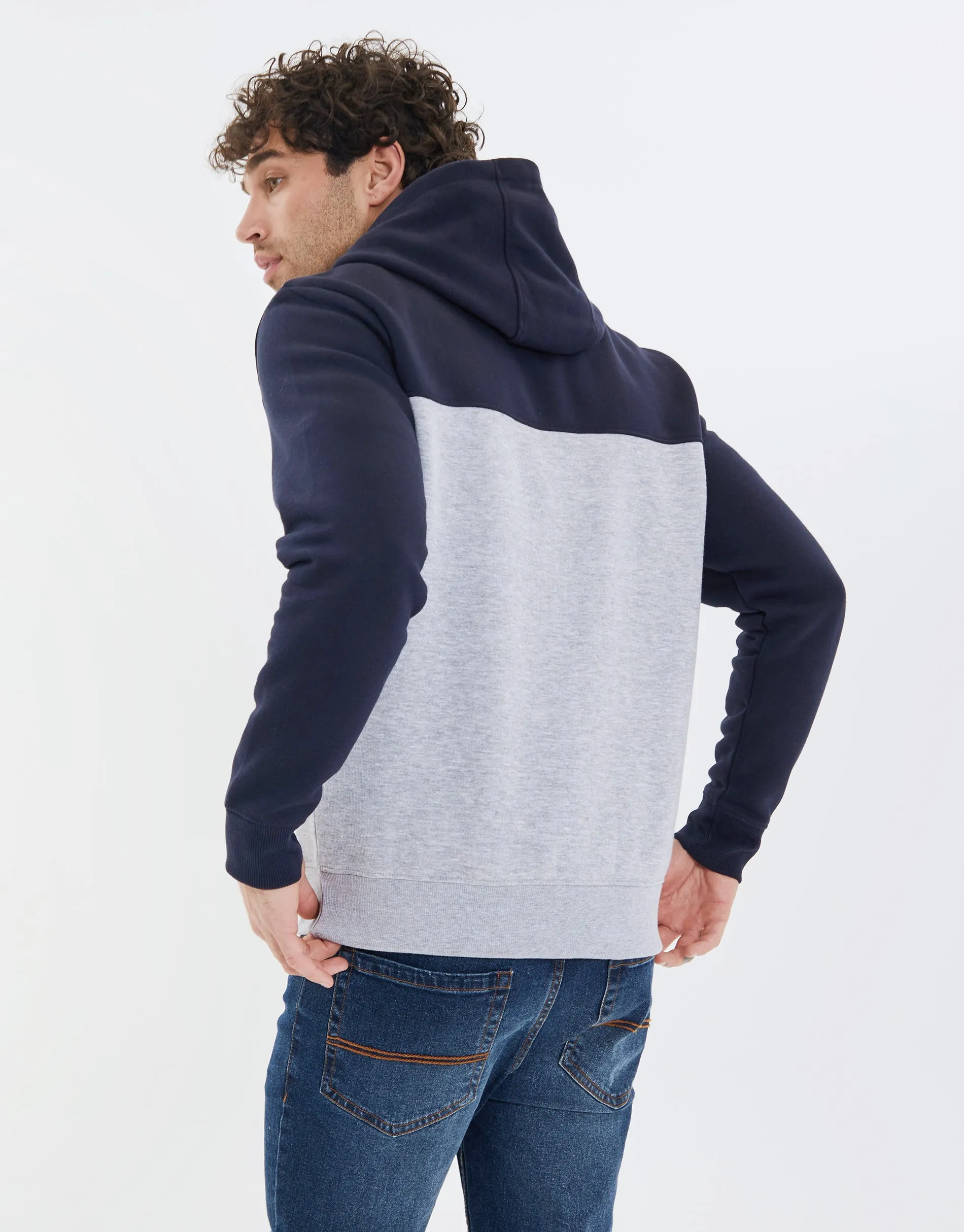 Men's Navy Colourblock Contrast Hoodie sold by Threadbare product image thumbnail 2