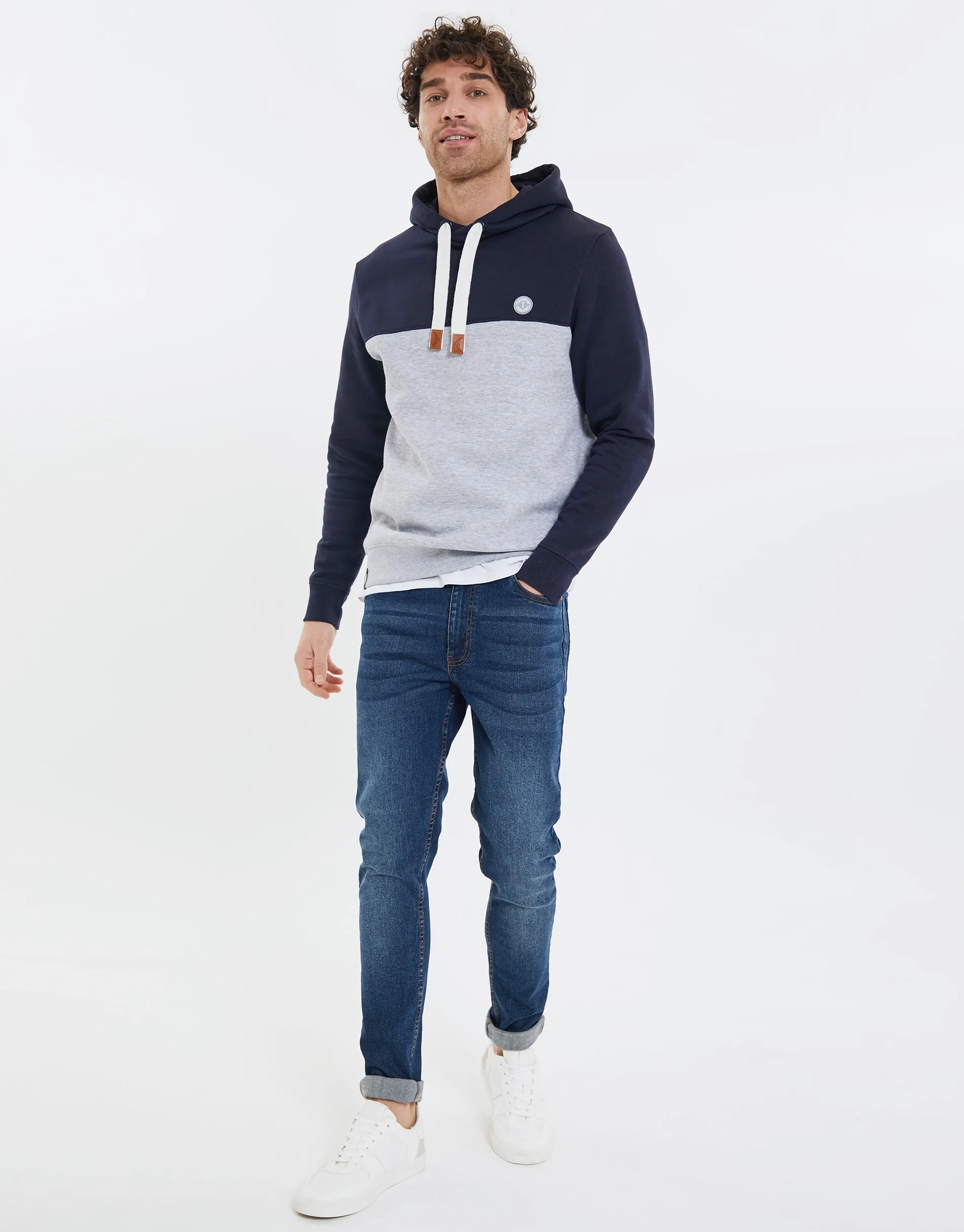 Men's Navy Colourblock Contrast Hoodie sold by Threadbare product image thumbnail 3
