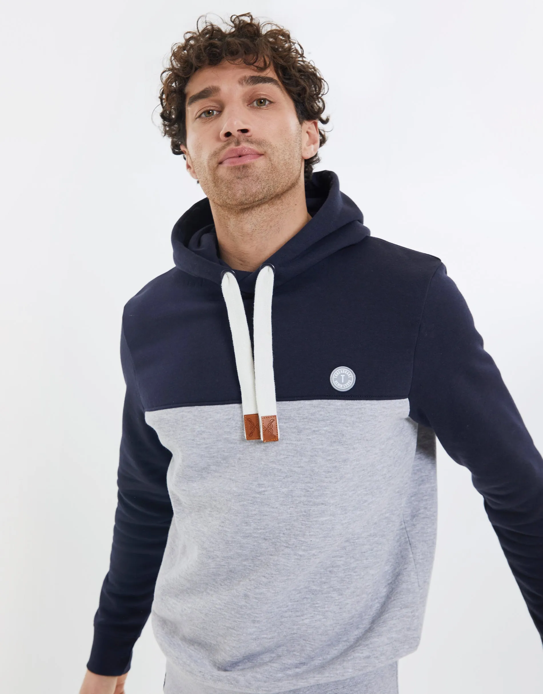 Men's Navy Colourblock Contrast Hoodie sold by Threadbare product image thumbnail 4