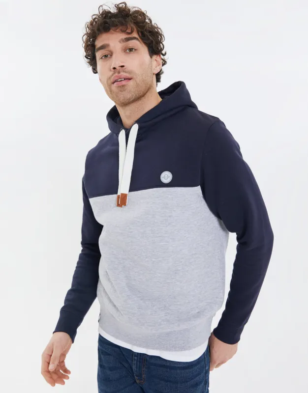 Men's Navy Colourblock Contrast Hoodie sold by Threadbare