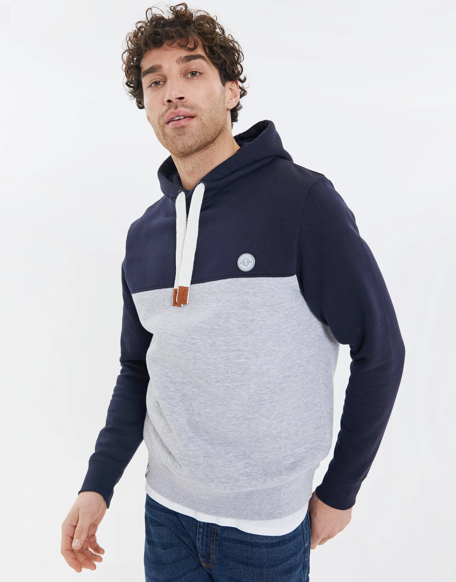 Men's Navy Colourblock Contrast Hoodie sold by Threadbare