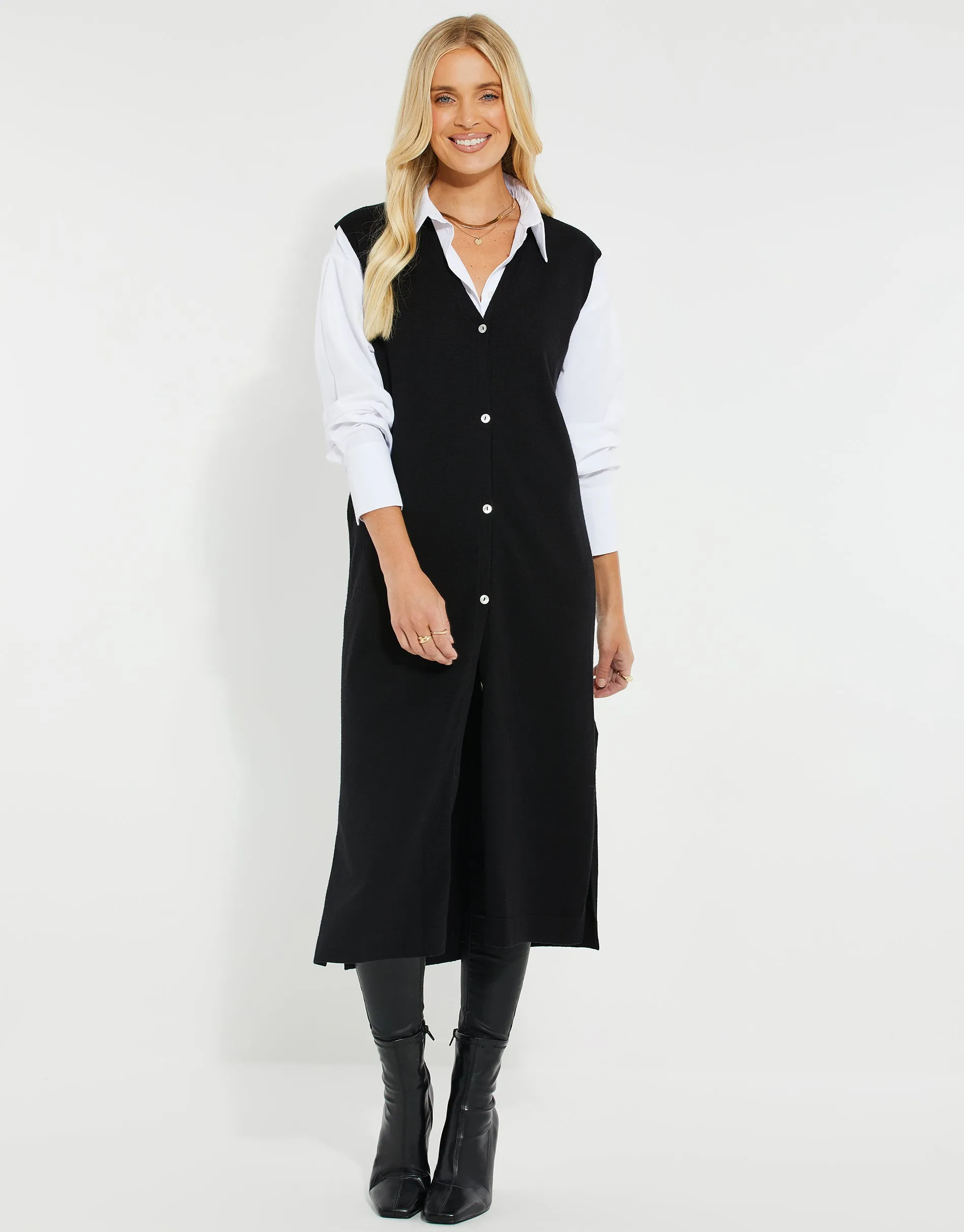 Women's Black Button Down Knitted Sleeveless Cardigan sold by Threadbare product image thumbnail 3
