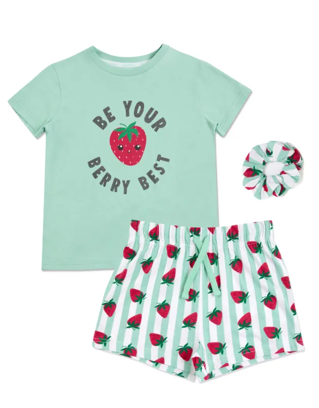 Girls' Mint Berry Print Short Pyjamas With Scrunchie (3-Piece Set) sold by Threadbare