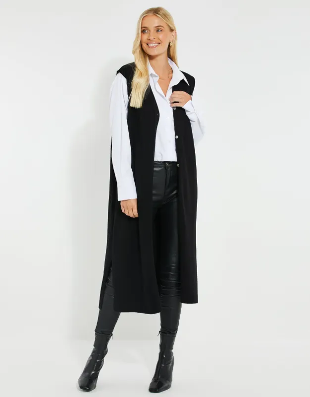 Women's Black Button Down Knitted Sleeveless Cardigan sold by Threadbare