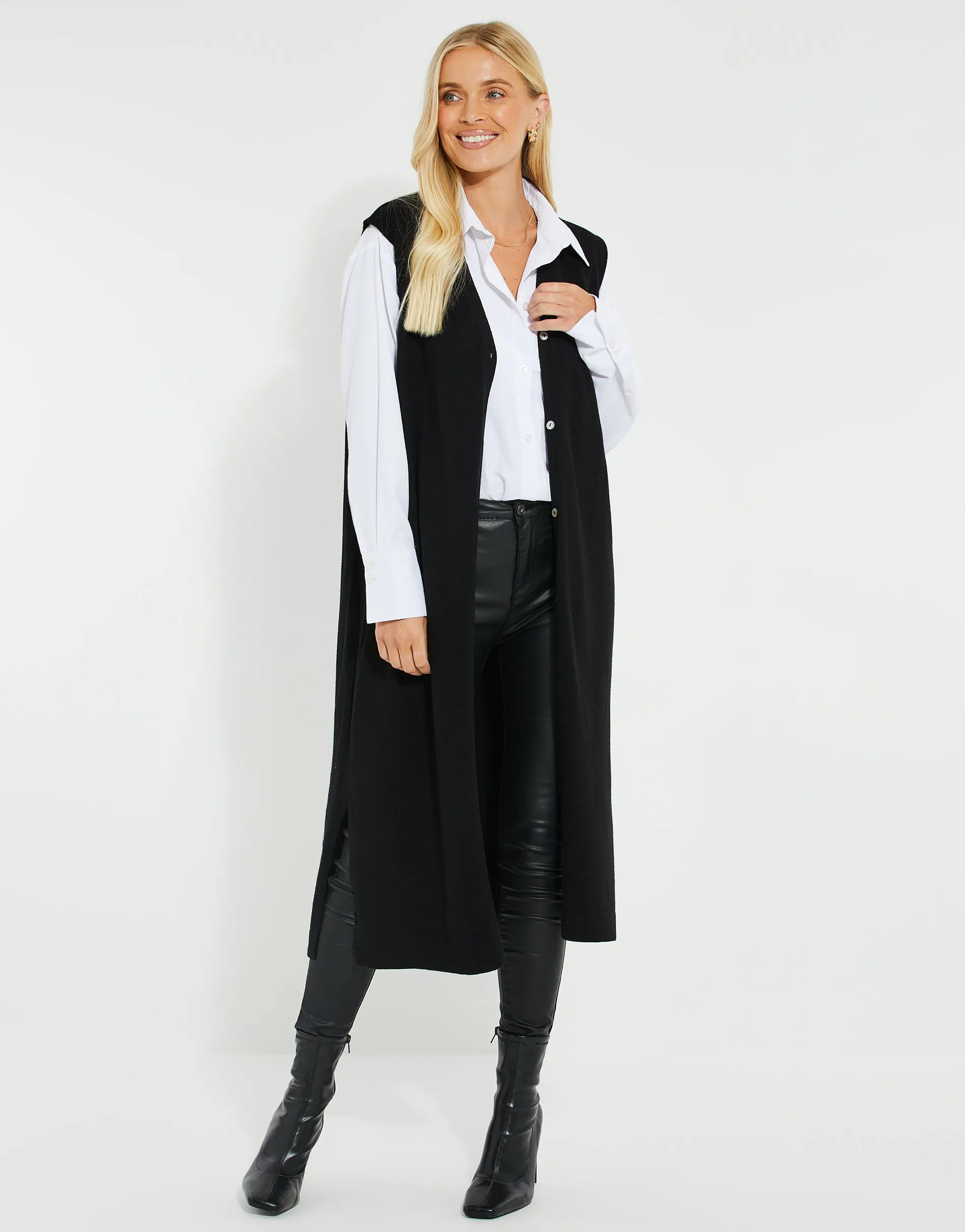 Women's Black Button Down Knitted Sleeveless Cardigan sold by Threadbare