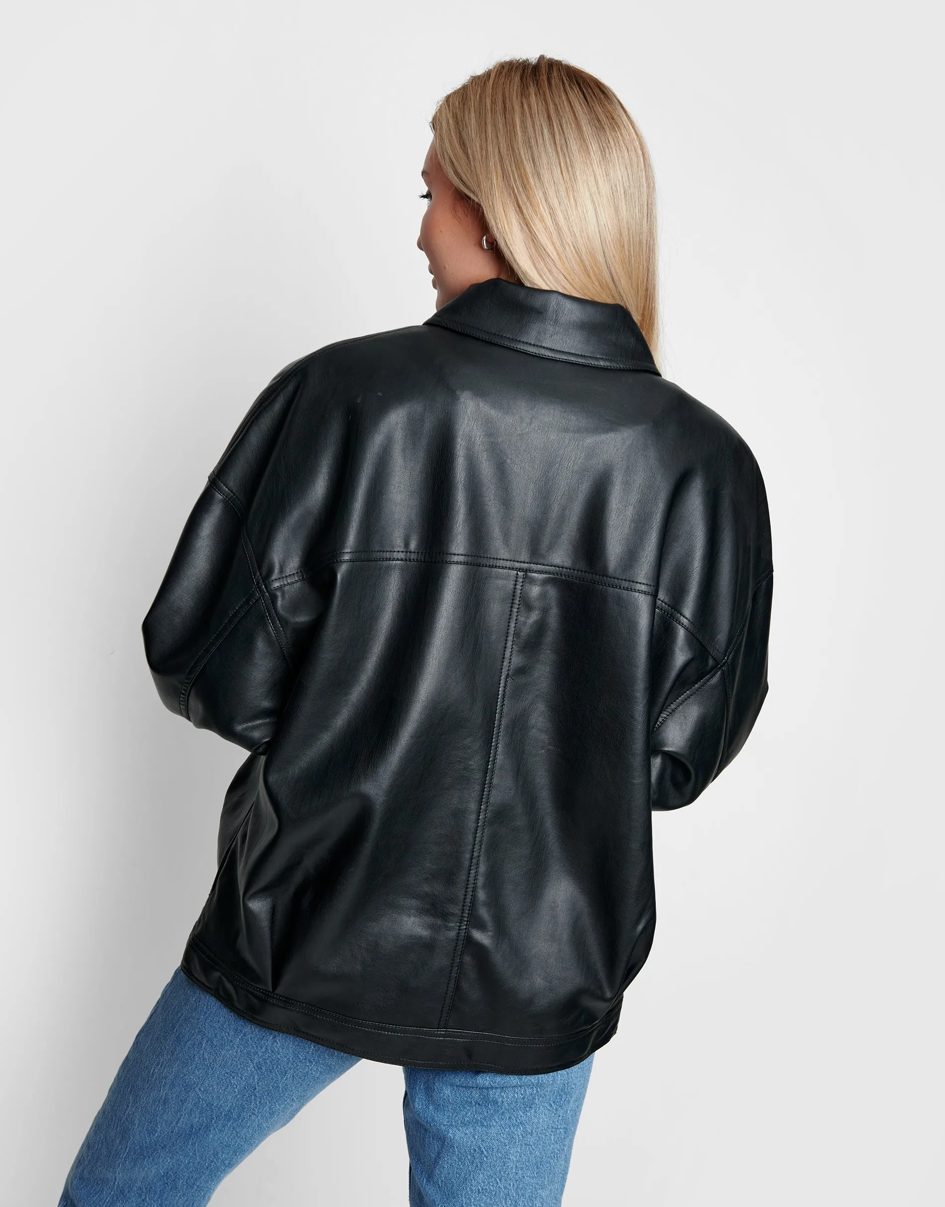 Women's Black Faux Leather PU Shacket sold by Threadbare product image thumbnail 2