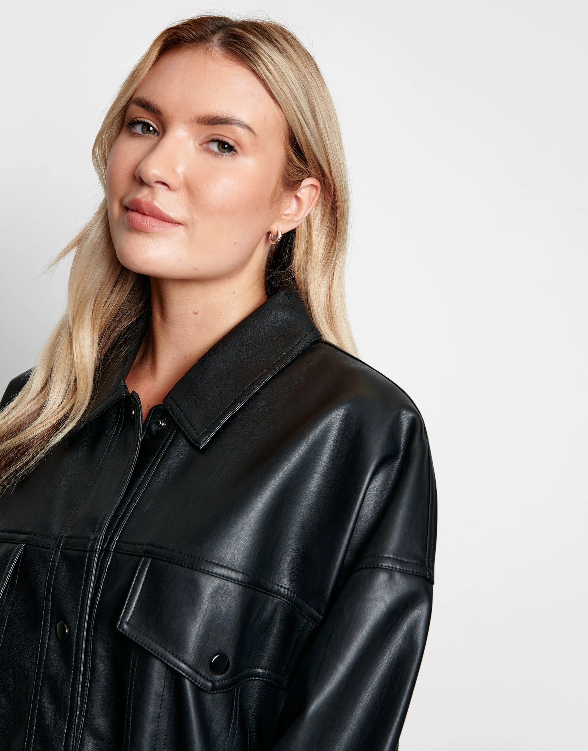 Women's Black Faux Leather PU Shacket sold by Threadbare product image thumbnail 4