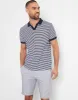 Navy & White Stripe Open Neck Collar Polo Shirt sold by Threadbare