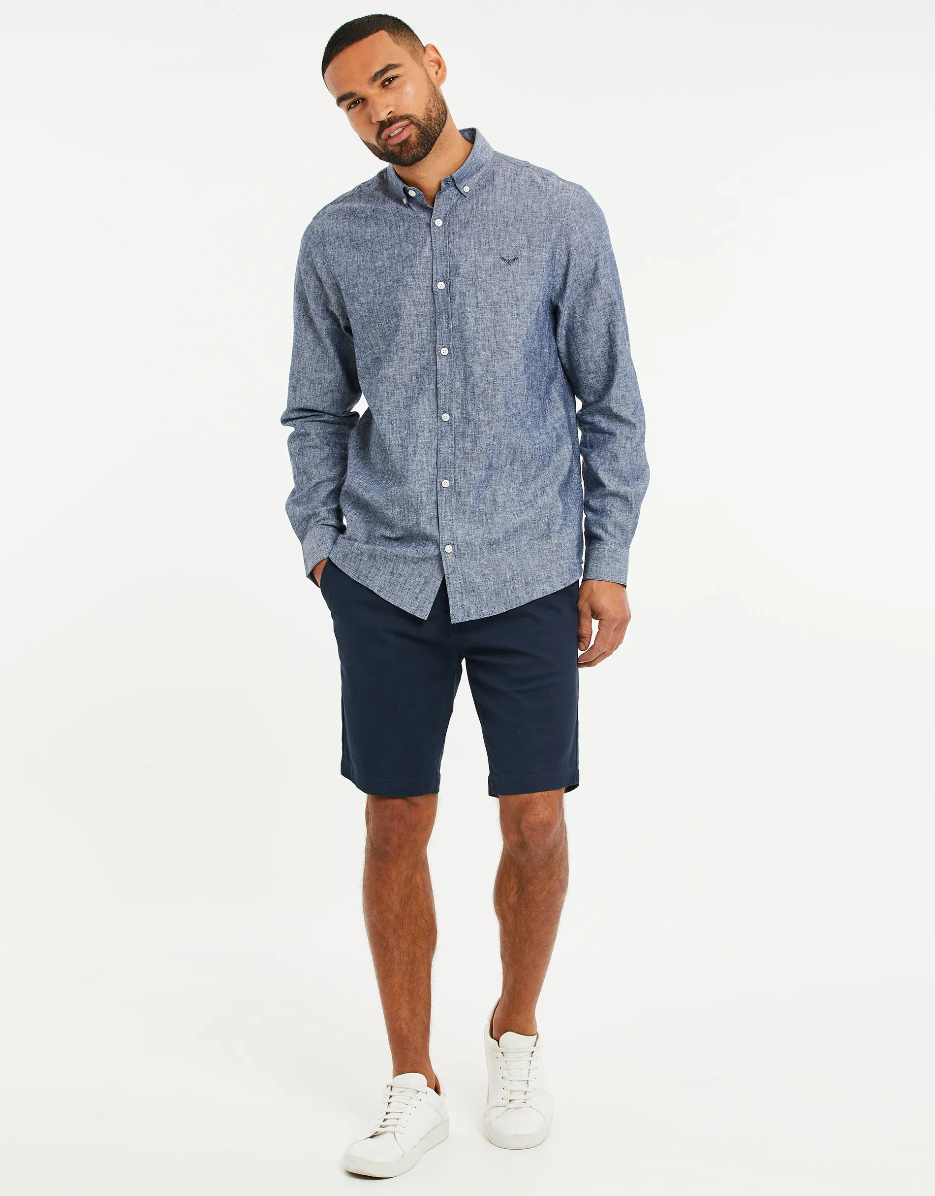 Threadbare Men's Denim Blue Long Sleeve Linen Blend Shirt sold by Threadbare product image thumbnail 3