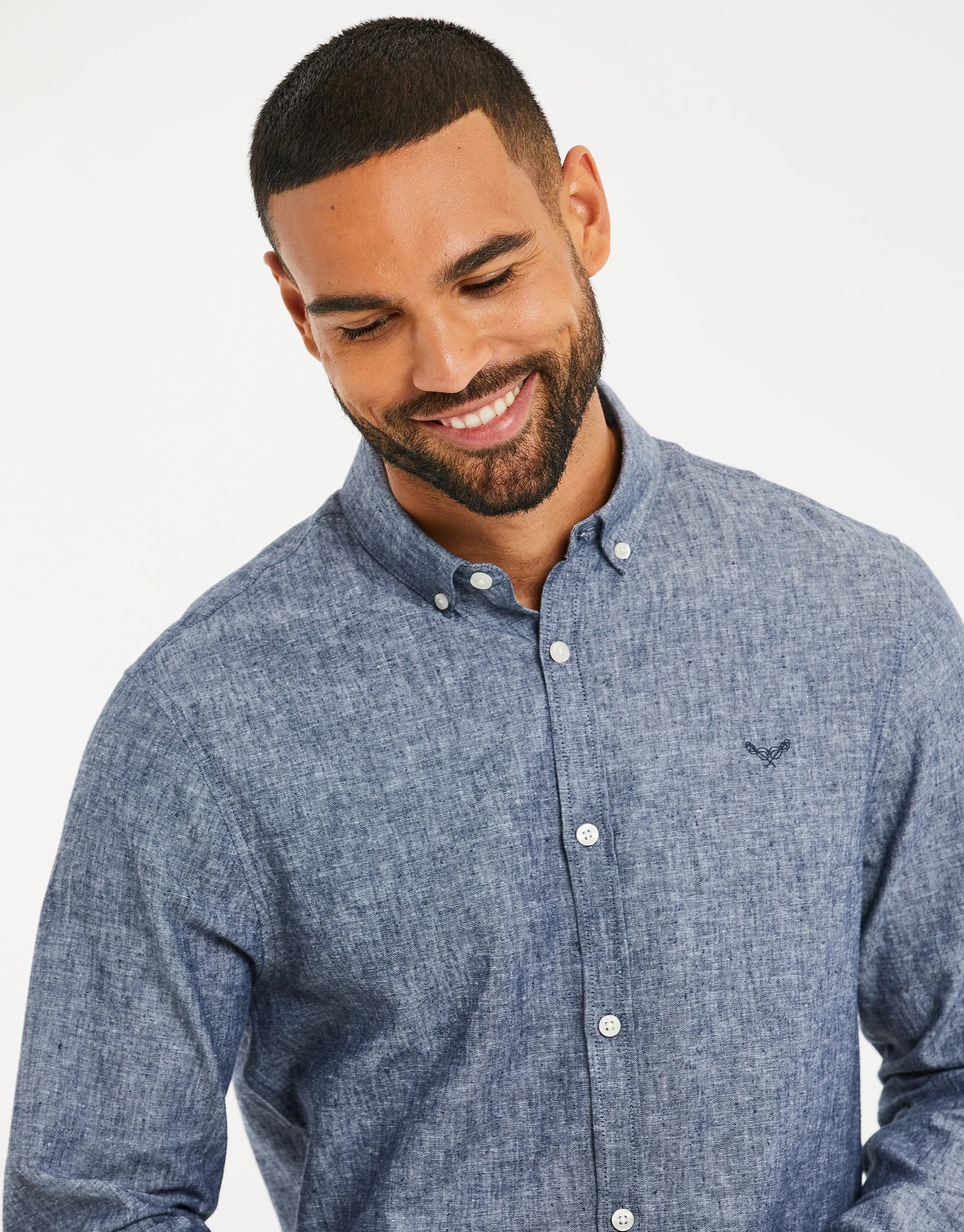 Threadbare Men's Denim Blue Long Sleeve Linen Blend Shirt sold by Threadbare product image thumbnail 4