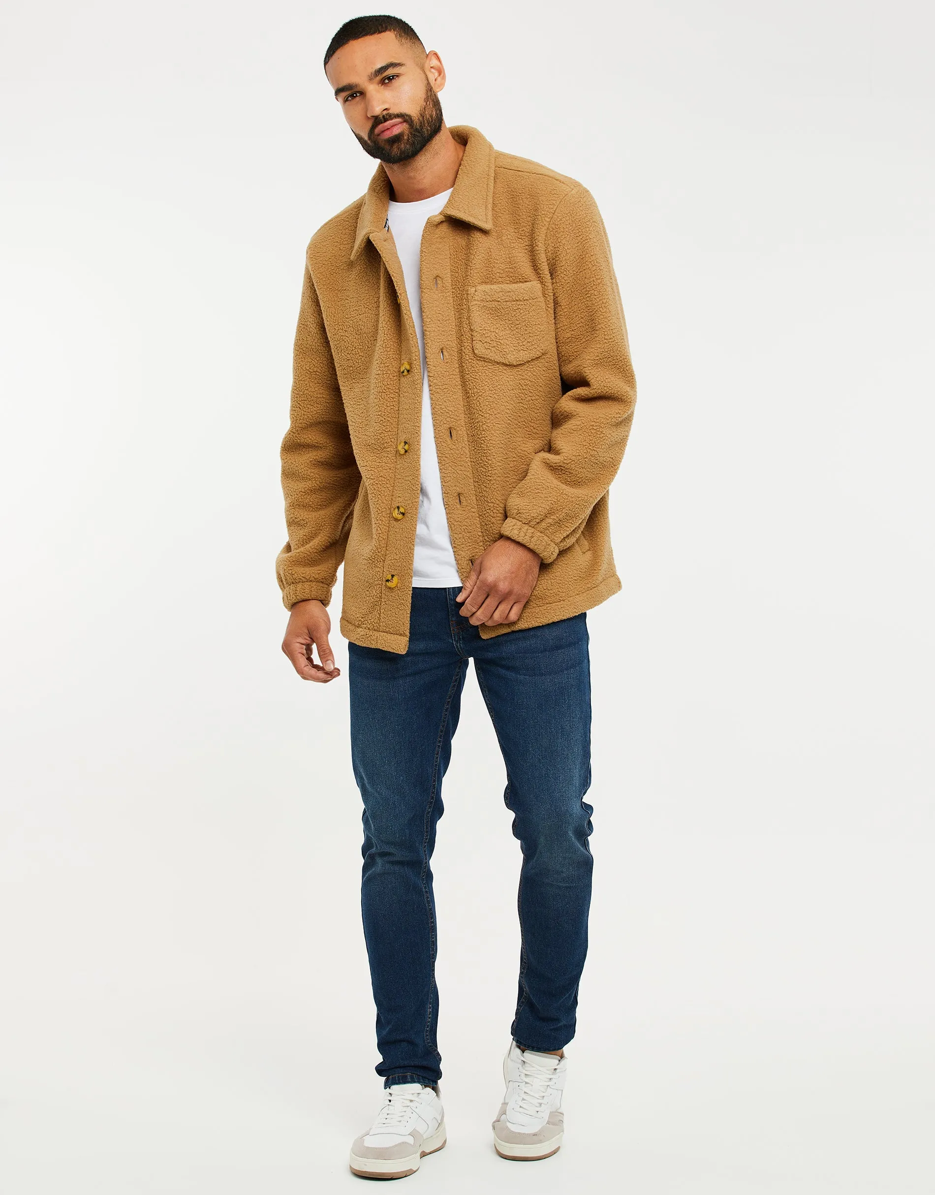 Men's Camel Faux Borg Shacket sold by Threadbare product image thumbnail 3
