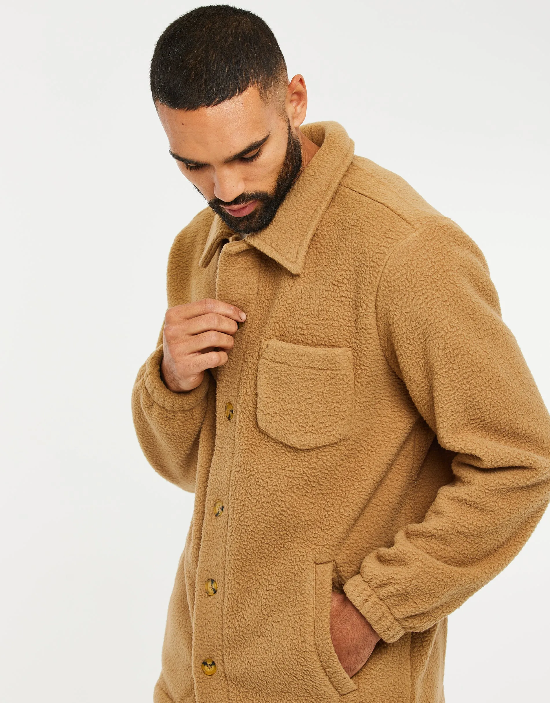 Men's Camel Faux Borg Shacket sold by Threadbare product image thumbnail 4