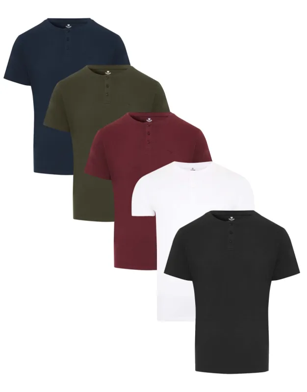 Men's Grandad Collar Cotton T-Shirts (5 Pack) sold by Threadbare