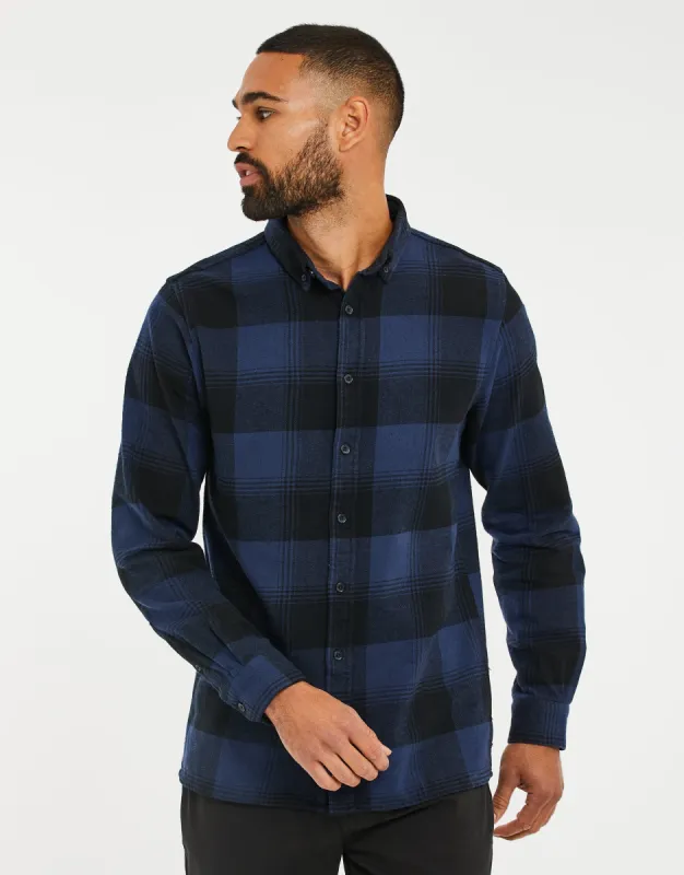 Men's Navy Check Long Sleeve Shirt sold by Threadbare