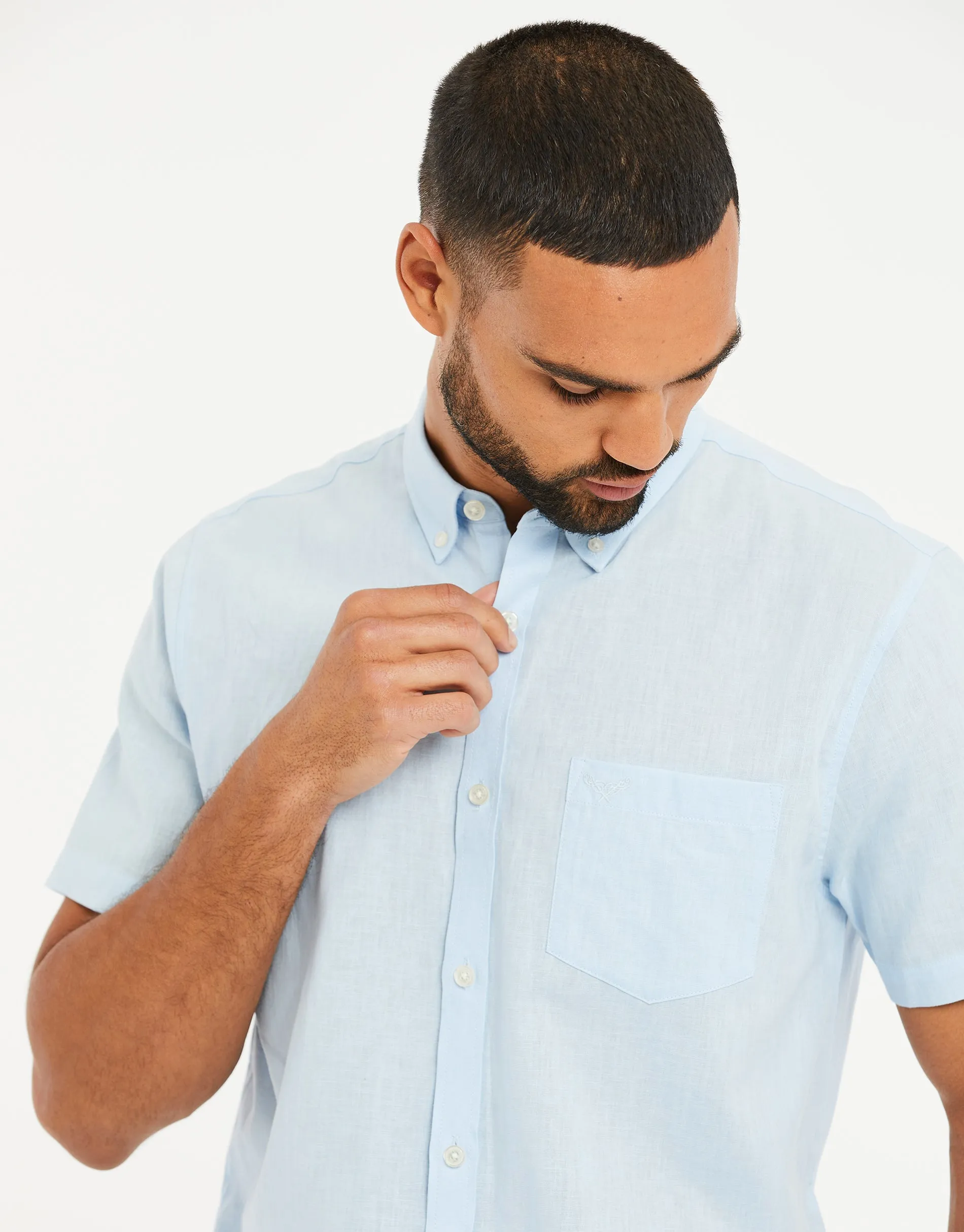 Men's Sky Blue Short Sleeve Linen Blend Shirt sold by Threadbare product image thumbnail 4