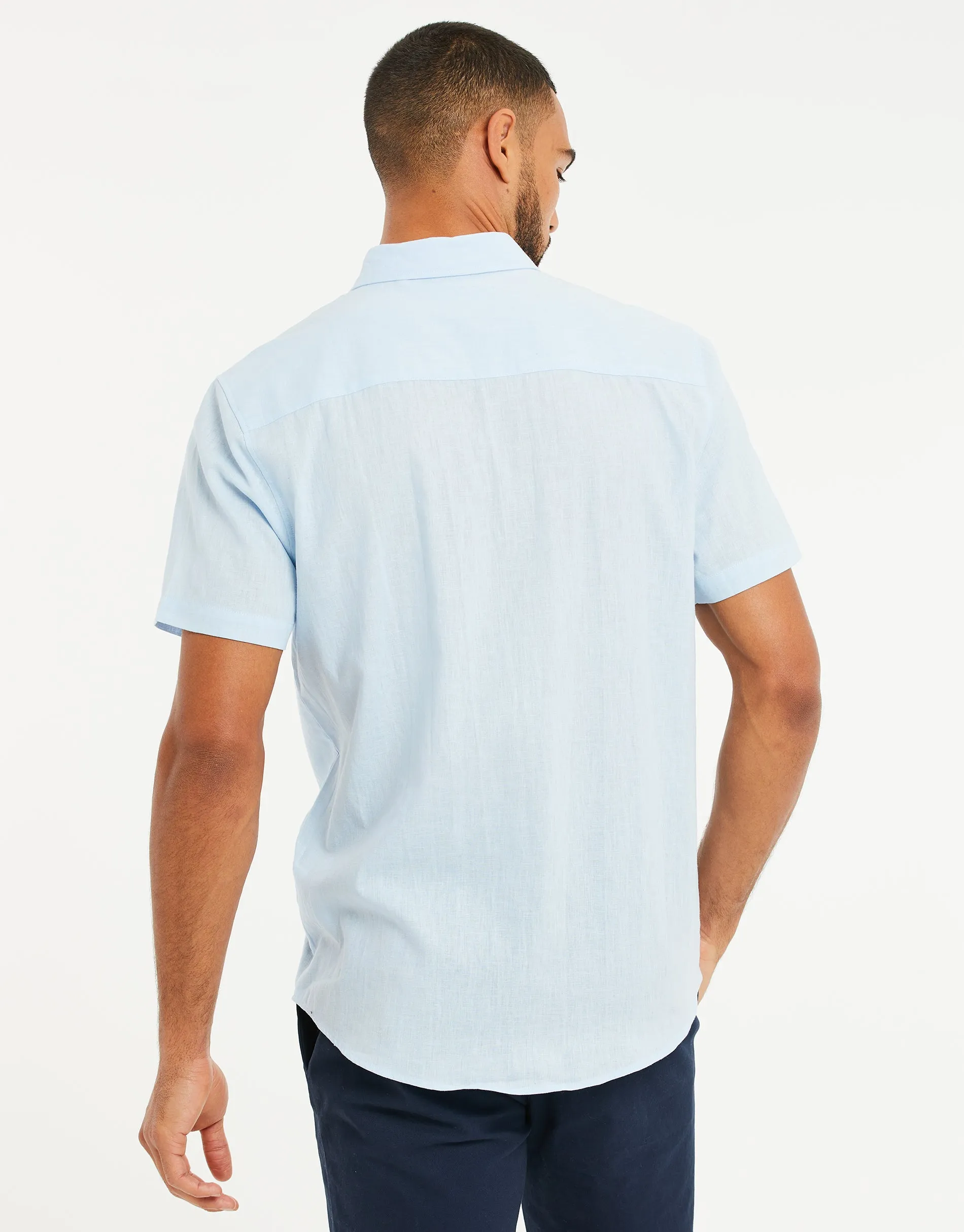 Men's Sky Blue Short Sleeve Linen Blend Shirt sold by Threadbare product image thumbnail 2