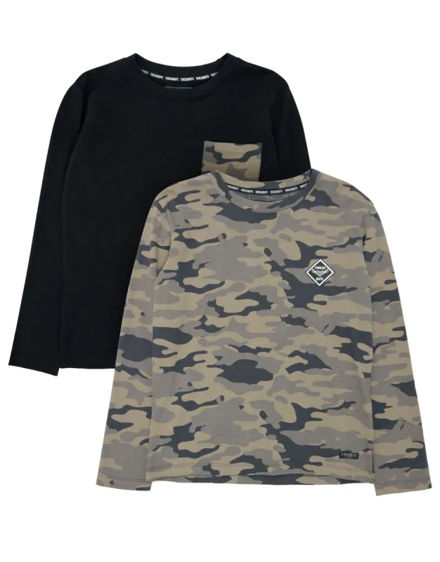 Boys' Camo Long Sleeve T-Shirts (2 Pack) sold by Threadbare