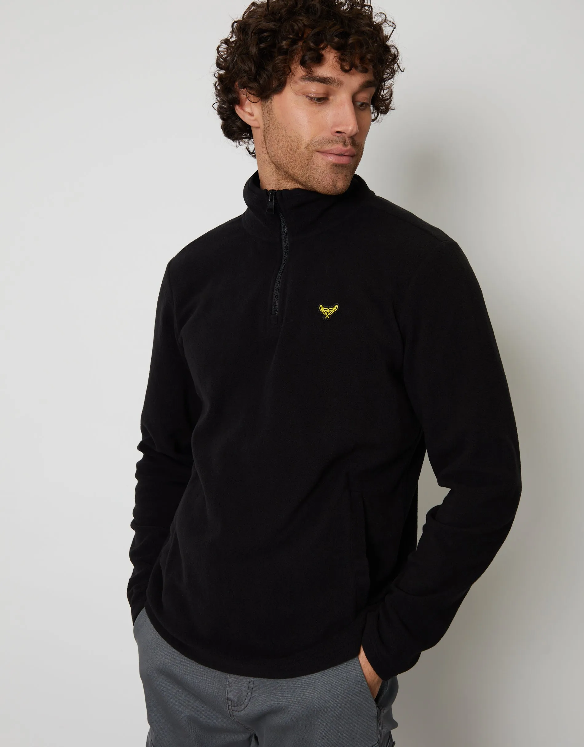 Black Quarter Zip Microfleece Sweatshirt sold by Threadbare