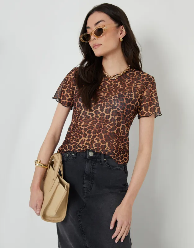 Women's Leopard Print Sheer T-Shirt sold by Threadbare