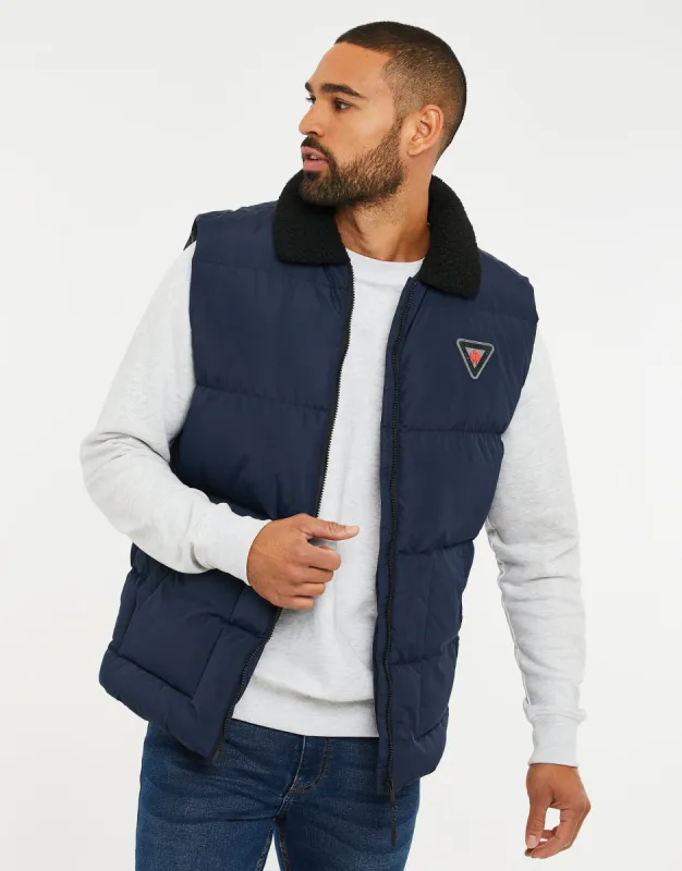 Men's Navy Borg Collar Padded Gilet sold by Threadbare