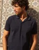 Men's Navy Open Neck Collar Polo Shirt sold by Threadbare