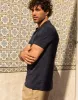 Men's Navy Open Neck Collar Polo Shirt sold by Threadbare