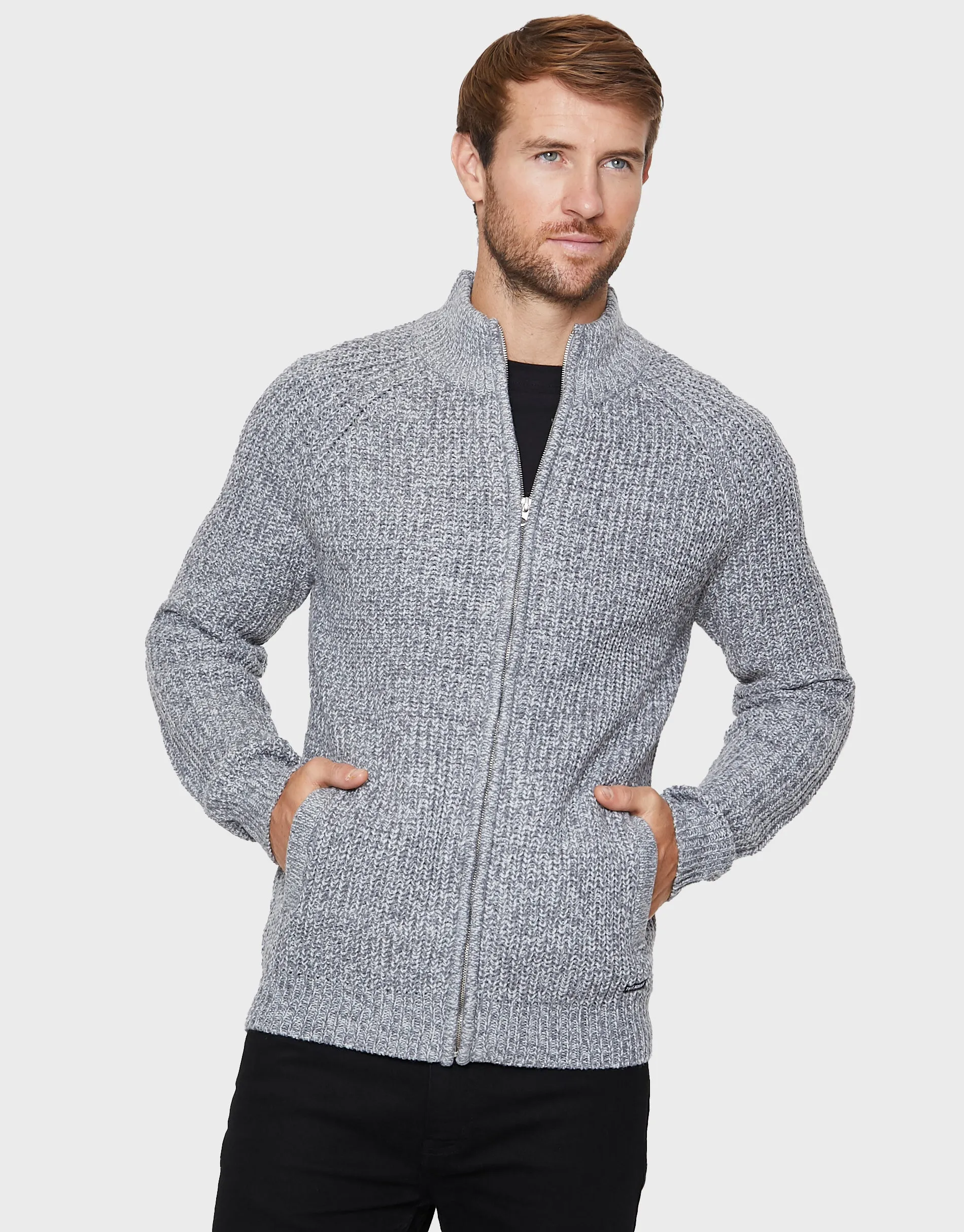 Men's Light Grey Full-Zip Cardigan sold by Threadbare