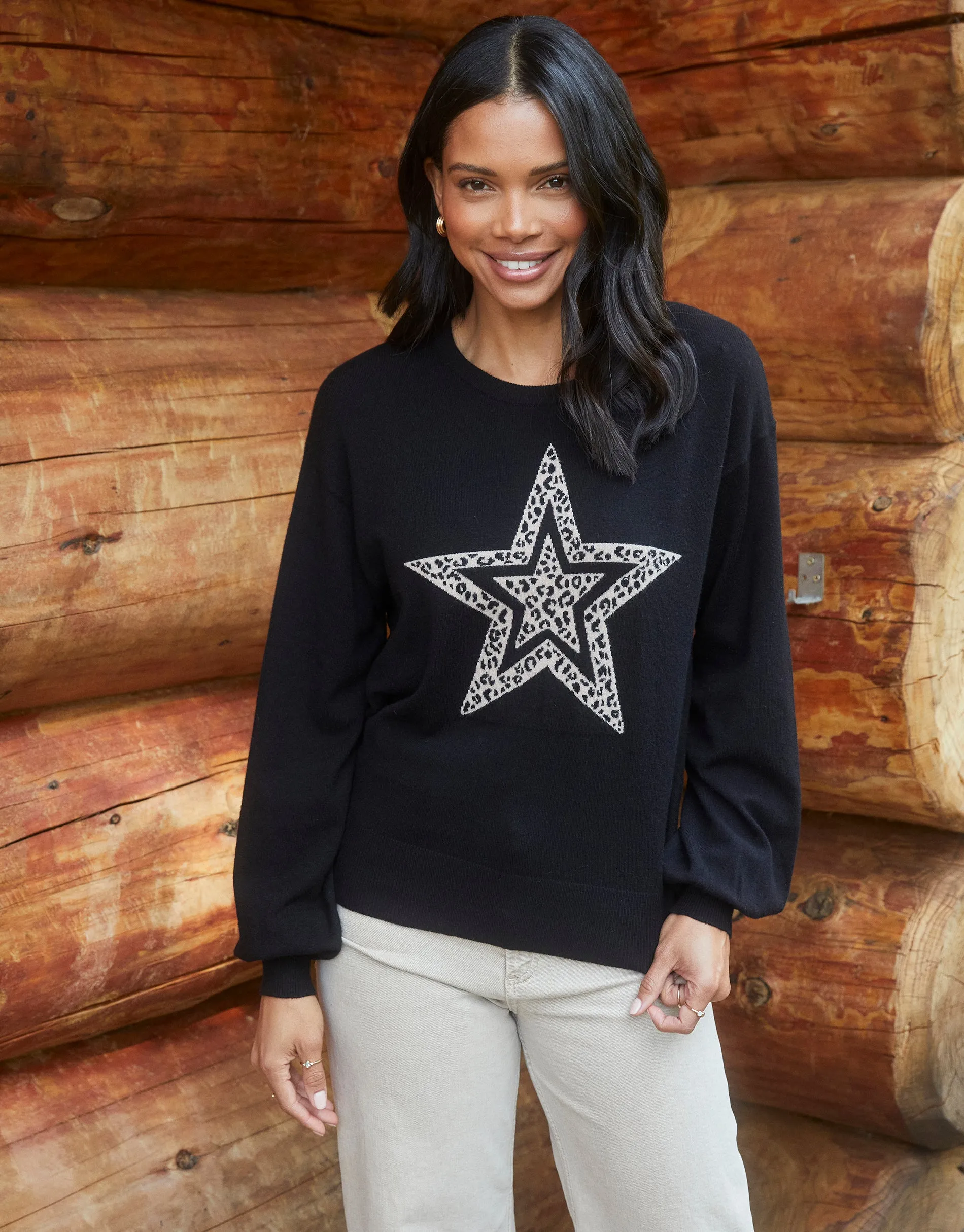 Black Leopard Print Star Balloon Sleeve Jumper sold by Threadbare product image thumbnail 4