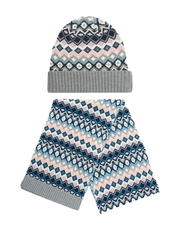 Women's Grey Patterned Hat & Scarf (2-Piece Set) sold by Threadbare