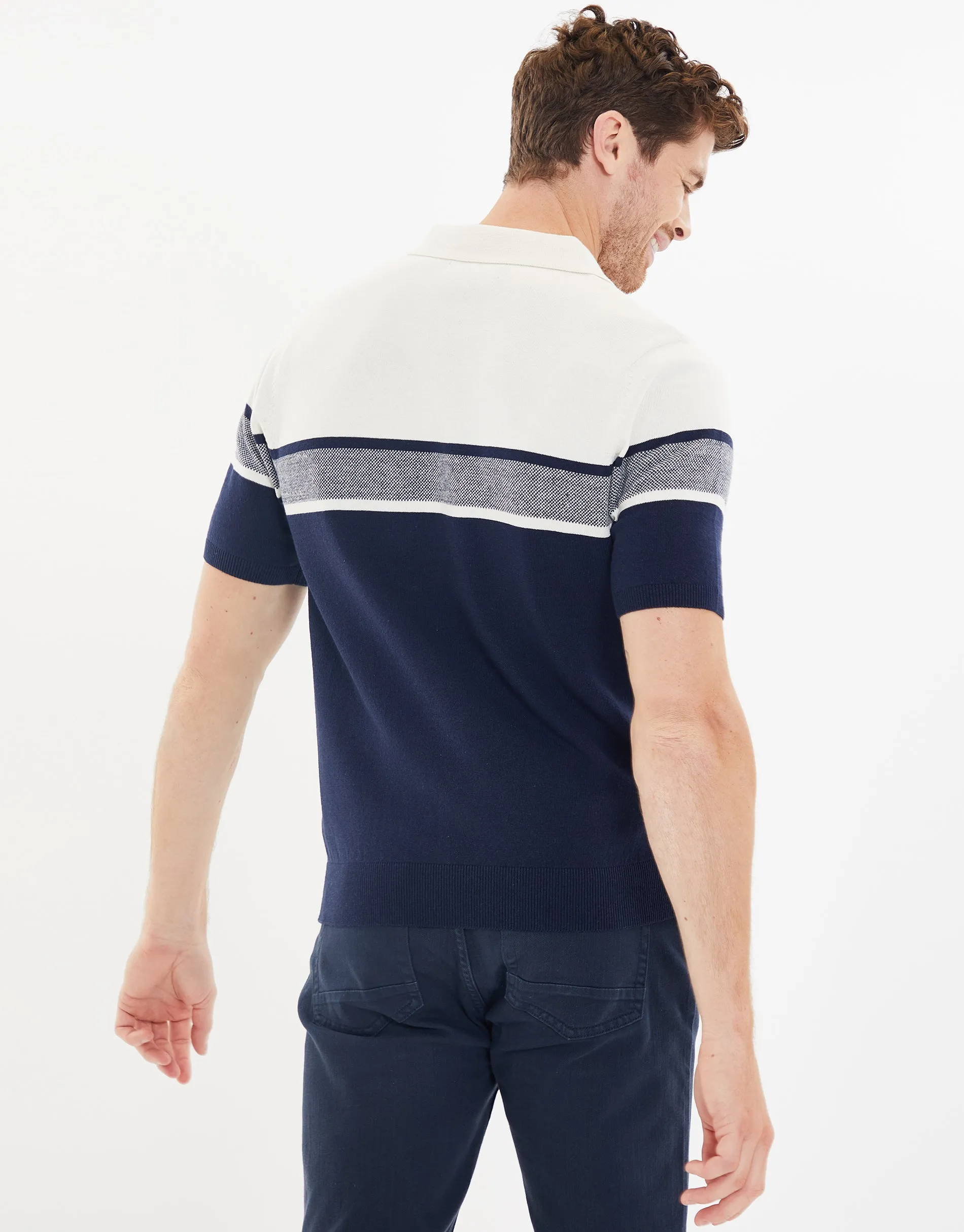 Men's Navy Colourblock Quarter Zip Knitted Polo sold by Threadbare product image thumbnail 2