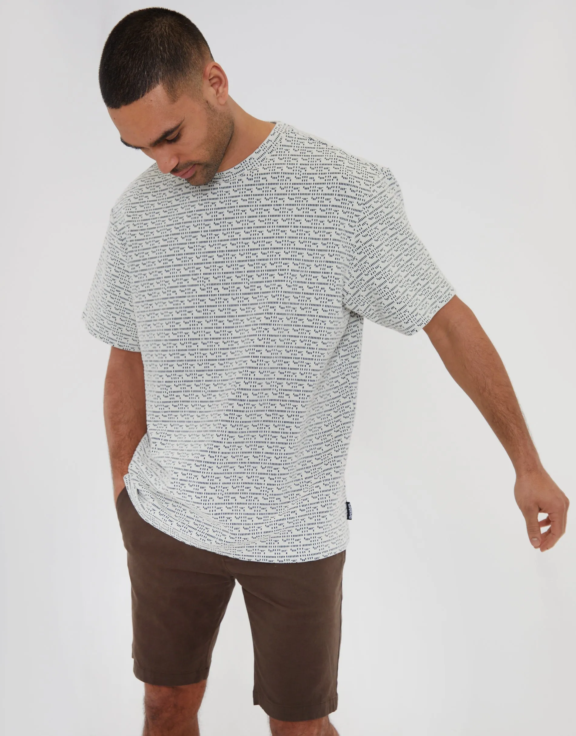 Ecru Patterned Relaxed Fit Short Sleeve T-Shirt sold by Threadbare