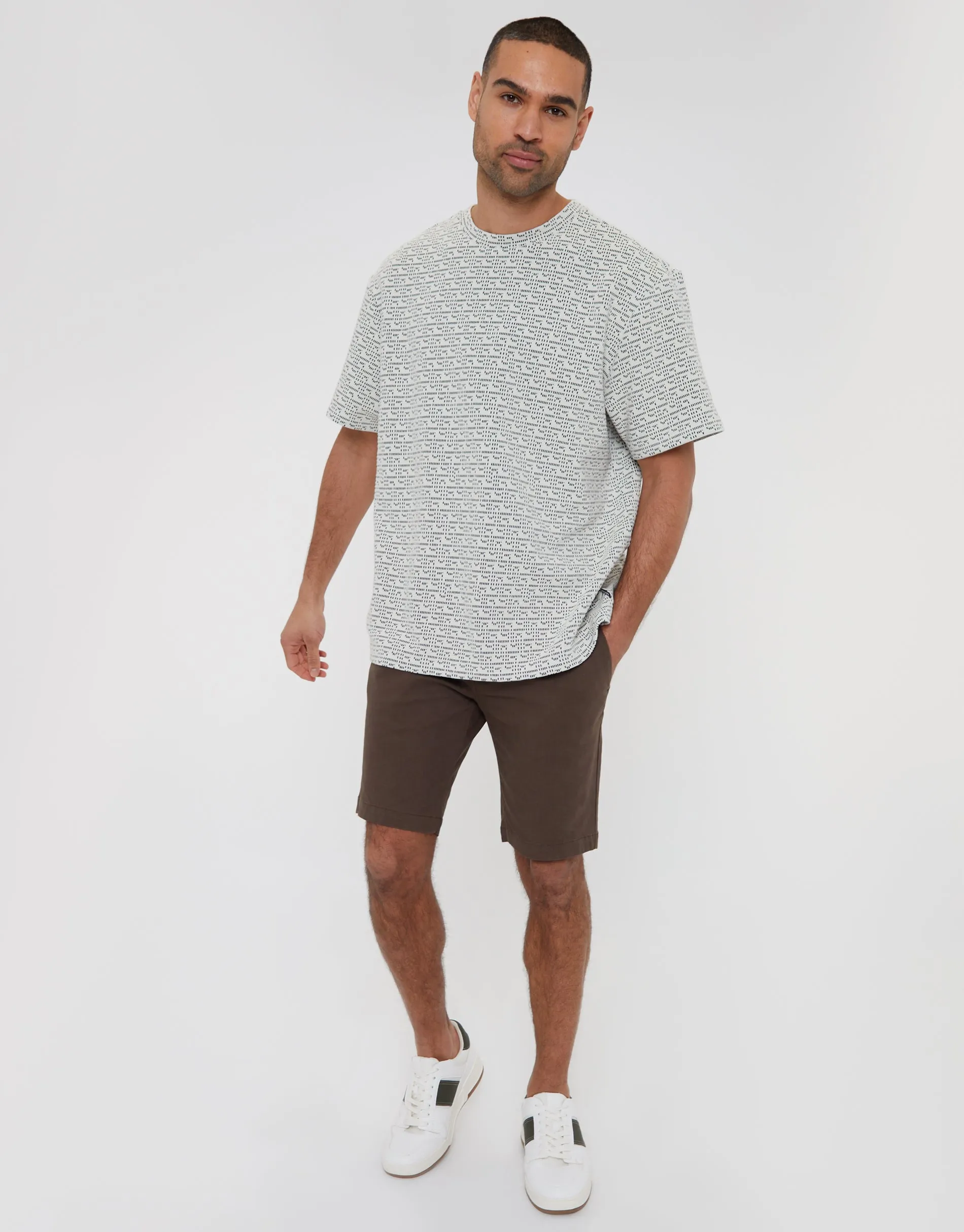 Ecru Patterned Relaxed Fit Short Sleeve T-Shirt sold by Threadbare product image thumbnail 3