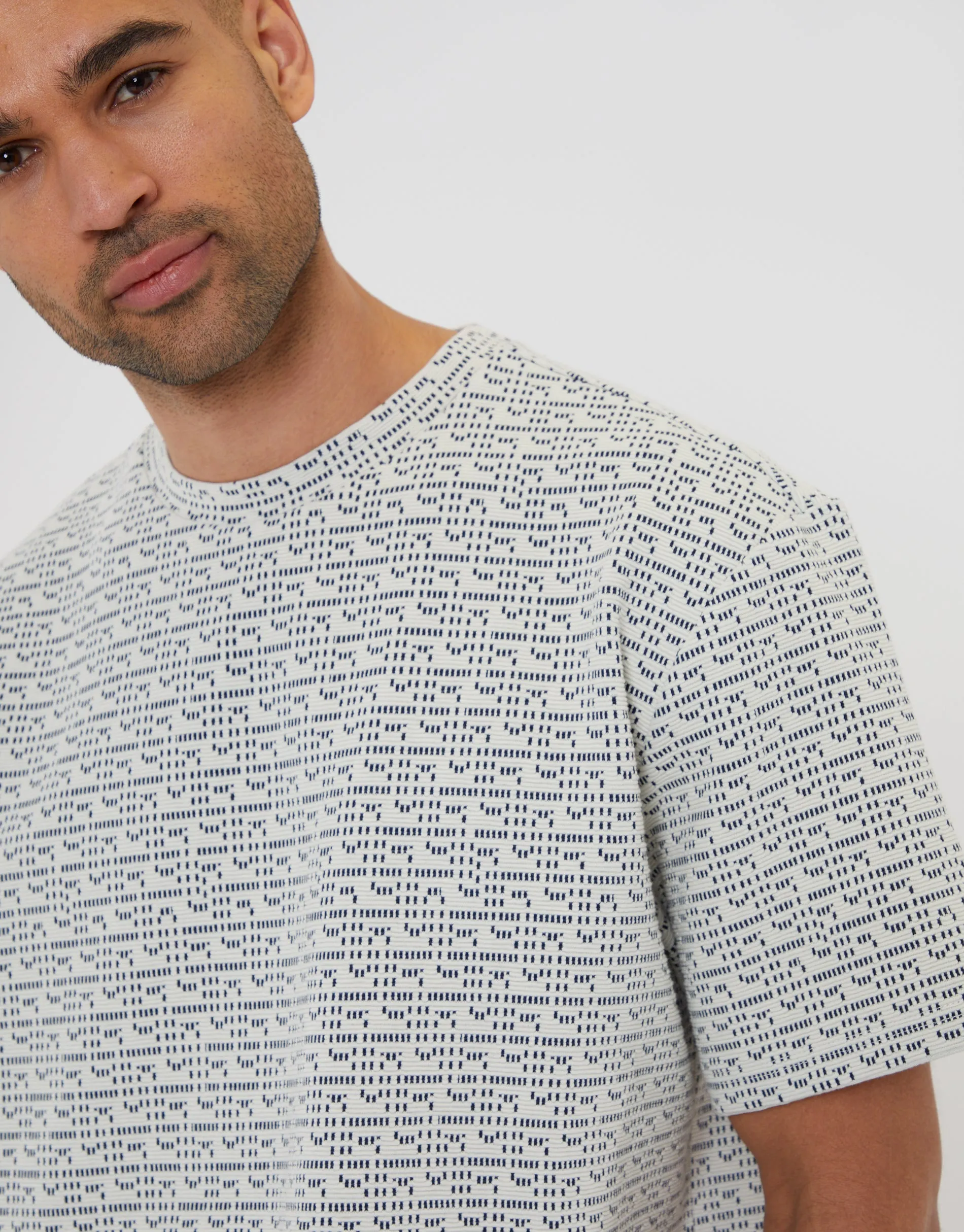Ecru Patterned Relaxed Fit Short Sleeve T-Shirt sold by Threadbare product image thumbnail 4