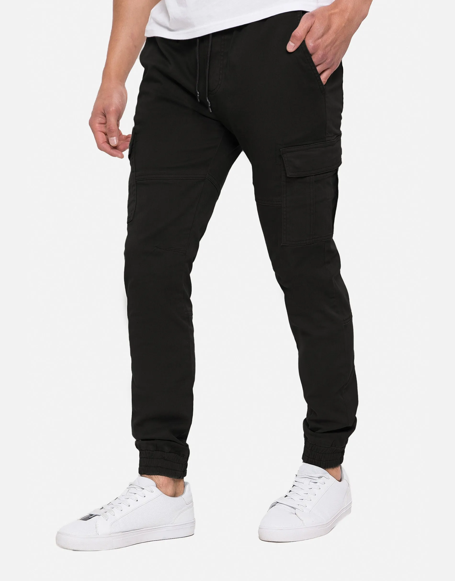 Men's Black Slim Fit Cargo Trousers sold by Threadbare