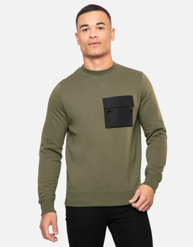 Men's Khaki Military Style Sweatshirt sold by Threadbare
